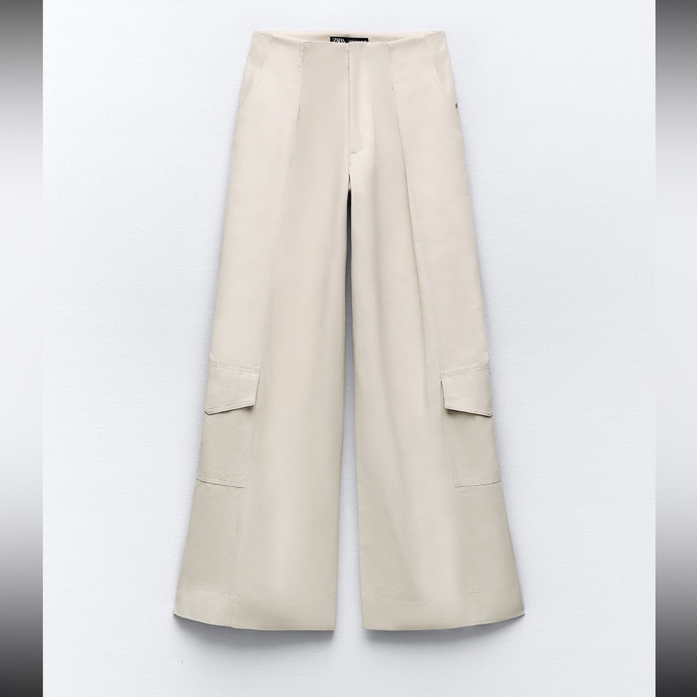 Zara full length pleated wide leg cargo pants